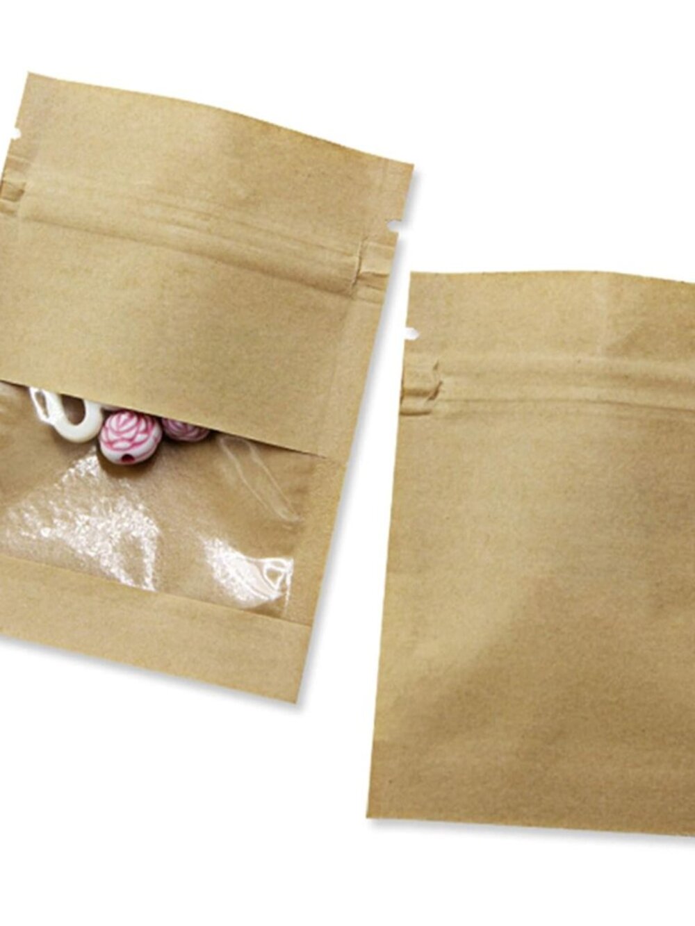 100 Pack 2.7x3.5 inch Clear Window Brown Kraft Paper Bag Resealable
